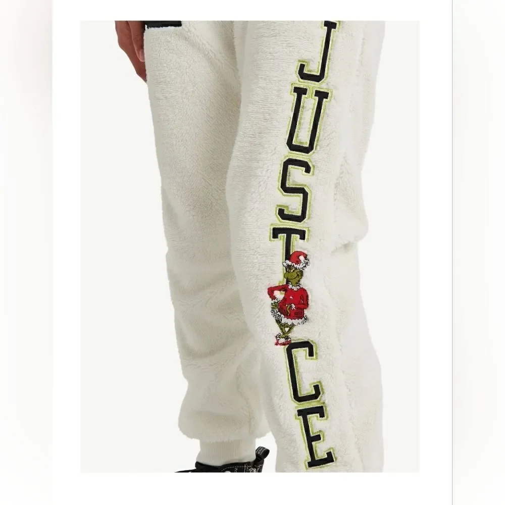 New Girls Justice The Grinch Joggers White Sherpa Christmas
